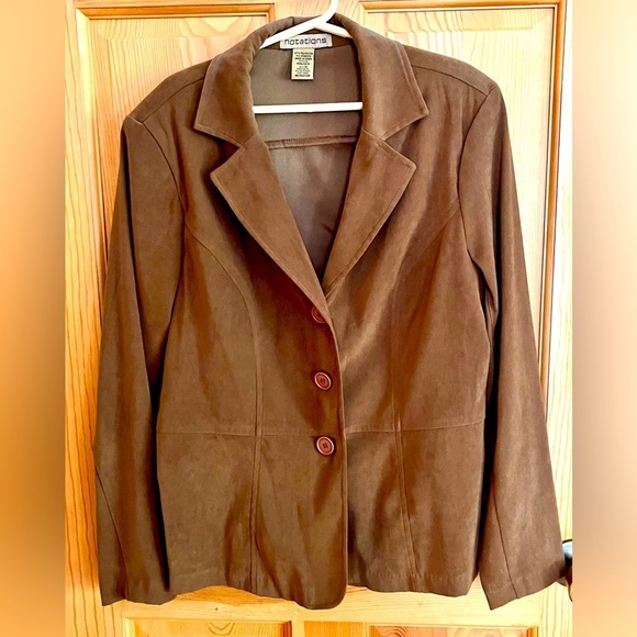Notations Jackets & Blazers - Notations Brown Blazer Size M Buttons Back Enhancements Faux Suede Classic Class
